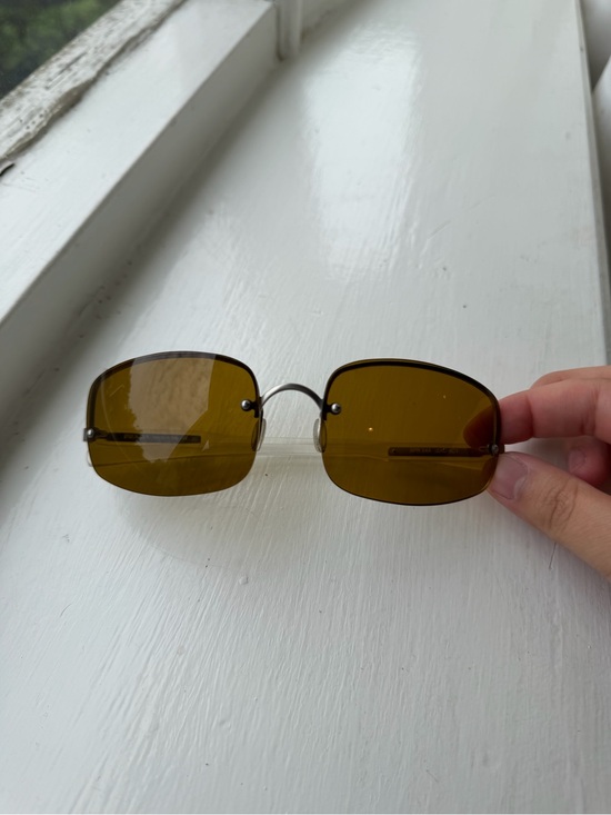 Prada Accessories - Prada Women's Rimless Rectangle Sunglasses in Amber Lenses with Thin Metal Frame